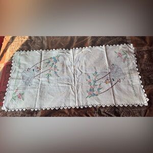 Antique Vintage Dresser or Table Runner Girl in Garden On Swing!